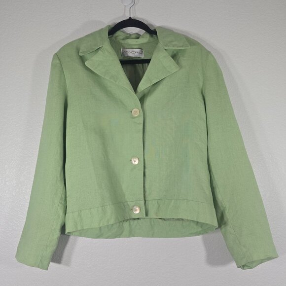 Sandro 100% Linen Blazer Jacket Women Size Medium Button Pistachio Green Preppy - Picture 1 of 14